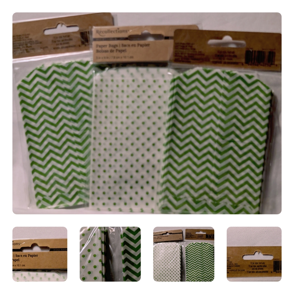 3/$6 Recollections Green Chevron and Dot Party Bags